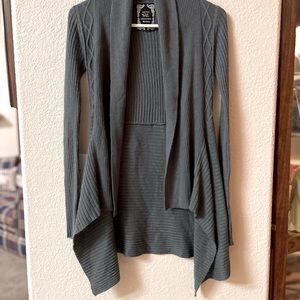 YOKI Dark Gray Charcoal Ribbed Waterfall Open Cardigan Long Sleeve